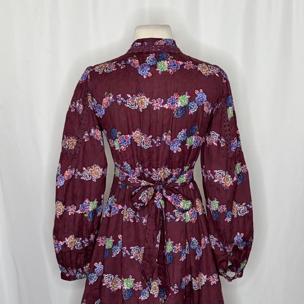 BY ANTHROPOLOGIE Mini Tunic Long Sleeve Dress Floral Lace Trims Purple X-Small - Picture 11 of 15